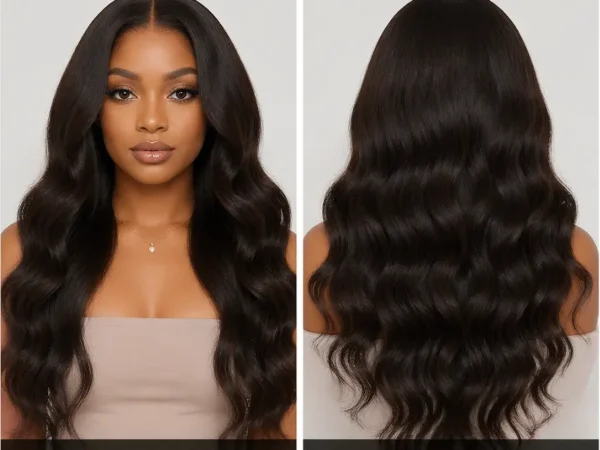 Full Lace Wig Front and Back View Collage, Hairstyle & Hand-tied Cap Details