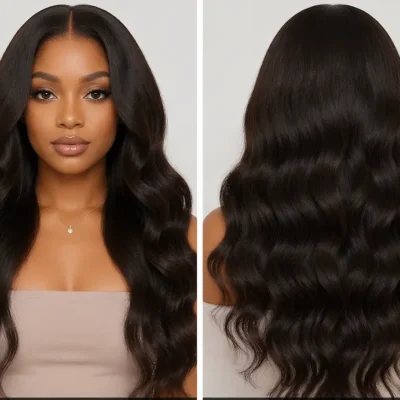 Full Lace Wig Front and Back View Collage, Hairstyle & Hand-tied Cap Details