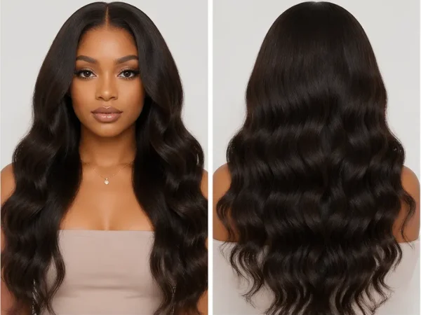 Full Lace Wig Front and Back View Collage, Hairstyle & Hand-tied Cap Details