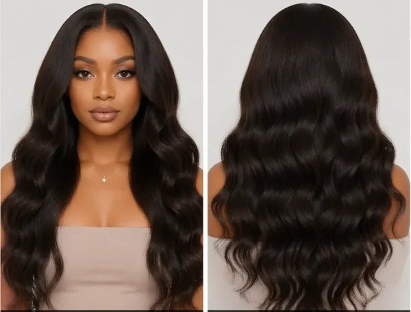 Full Lace Wig Front and Back View Collage, Hairstyle & Hand-tied Cap Details