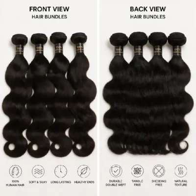2 Synthetic Hair Bundles Front and Back View, Human Hair Bundles Double Sides Display
