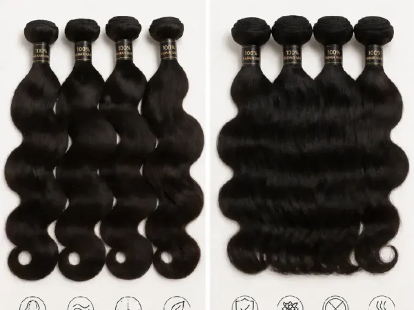 Synthetic Hair Bundles Front and Back View, Human Hair Bundles Double Sides Display