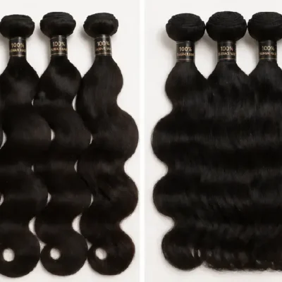 2 Synthetic Hair Bundles Front and Back View, Human Hair Bundles Double Sides Display
