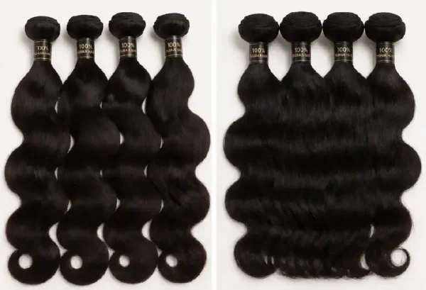 2 Synthetic Hair Bundles Front and Back View, Human Hair Bundles Double Sides Display