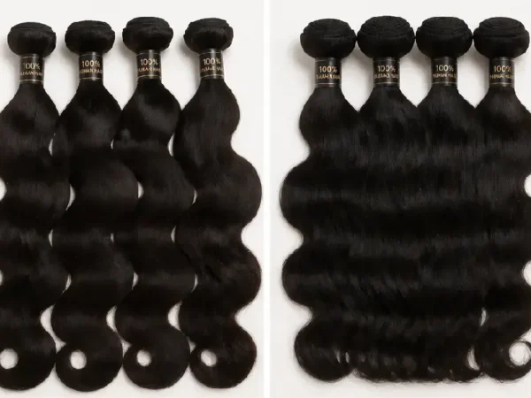 Synthetic Hair Bundles Front and Back View, Human Hair Bundles Double Sides Display