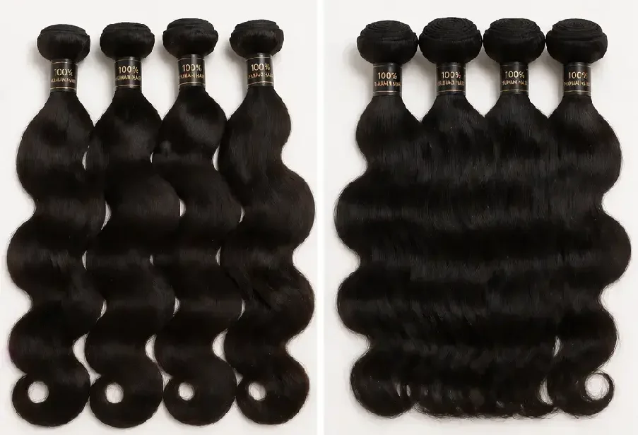 Synthetic Hair Bundles Front and Back View, Human Hair Bundles Double Sides Display