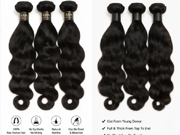  Raw Virgin Hair front and back view, 100% unprocessed human hair bundle, premium raw virgin hair wholesale from China manufacturer 