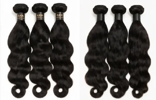 2 Raw Virgin Hair front and back view, 100% unprocessed human hair bundle, premium raw virgin hair wholesale from China manufacturer