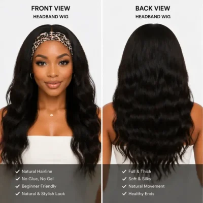 Dejun Wigs Manufacturer Hand‑sewn Headband Wigs Front and Back Display, Wholesale Synthetic Hair Wig