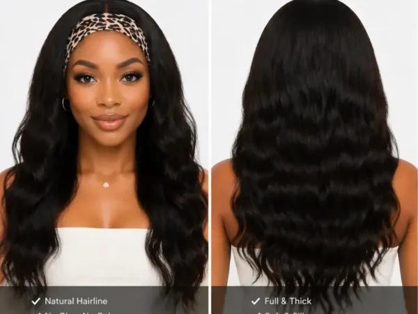 Dejun Wigs Manufacturer Hand‑sewn Headband Wigs Front and Back Display, Wholesale Synthetic Hair Wig