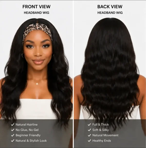 Dejun Wigs Manufacturer Hand‑sewn Headband Wigs Front and Back Display, Wholesale Synthetic Hair Wig