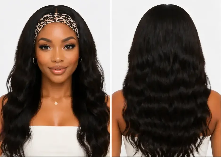 Dejun Wigs Manufacturer Hand‑sewn Headband Wigs Front and Back Display, Wholesale Synthetic Hair Wig