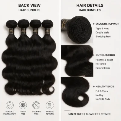 3 Synthetic Hair Bundles Reverse Side and Texture Detail Close Up