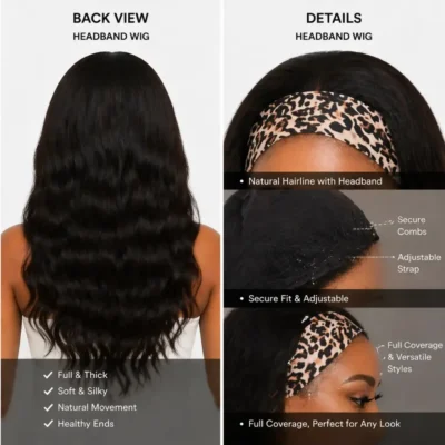 Dejun Wigs Manufacturer Headband Wig Reverse Side and Craft Detail Display, Custom Synthetic Hair Wig