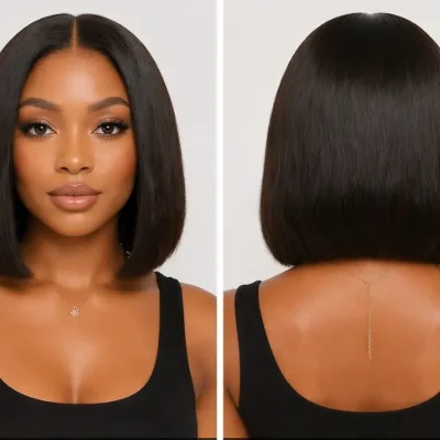 2 Bob Wig Front and Back View Collage, Hairstyle and Wig Cap Details