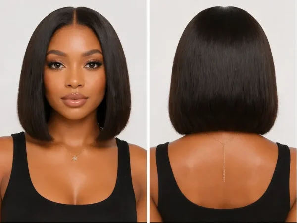 Bob Wig Front and Back View Collage, Hairstyle and Wig Cap Details