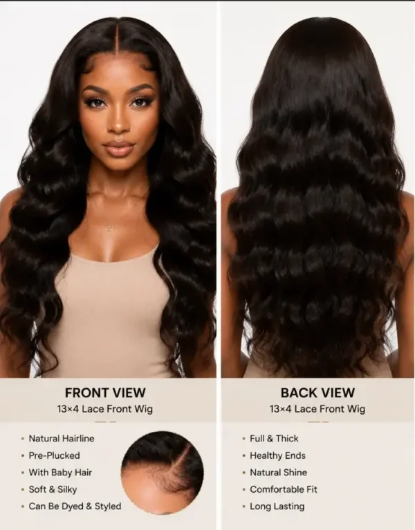 13x4 Straight Lace Front Wigs Front Back Cap Structure Display