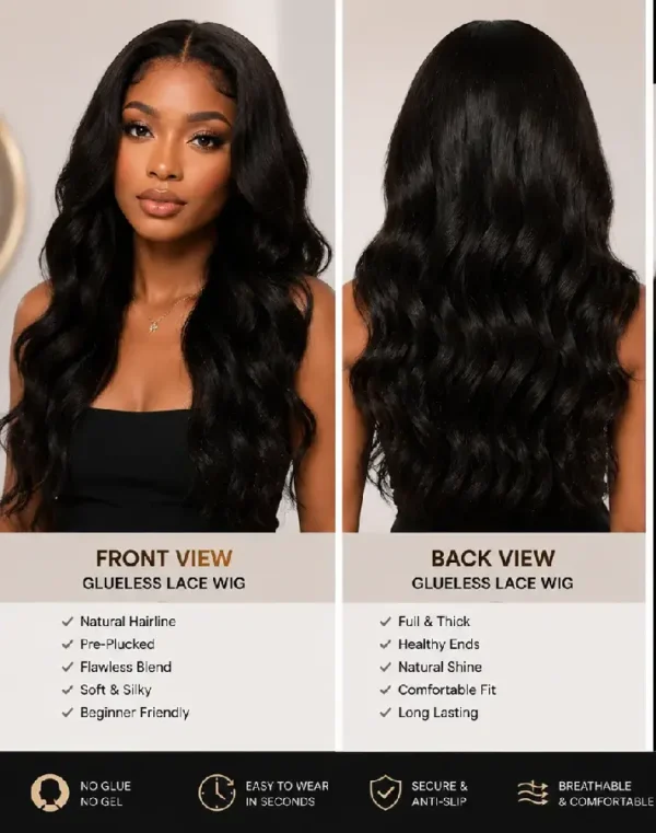 Glueless Lace Wigs Back View & Cap Structure Details