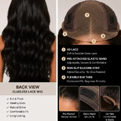 Glueless Lace Wigs Back View & Cap Structure Details