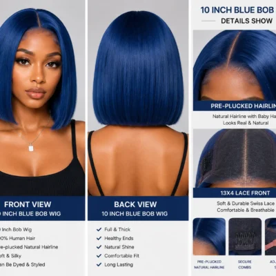 10-Inch Blue Bob Wig