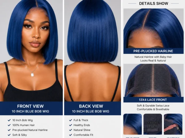 10-Inch Blue Bob Wig