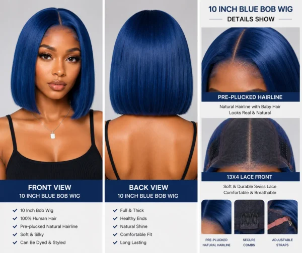10-Inch Blue Bob Wig