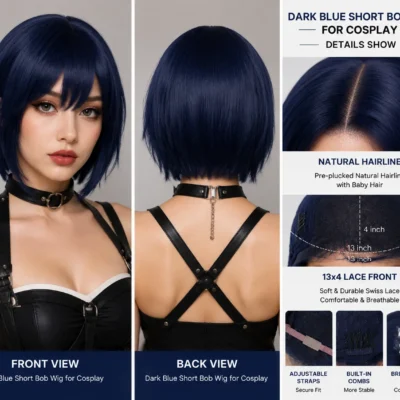 Dark Blue Short Bob Wig for Cosplay