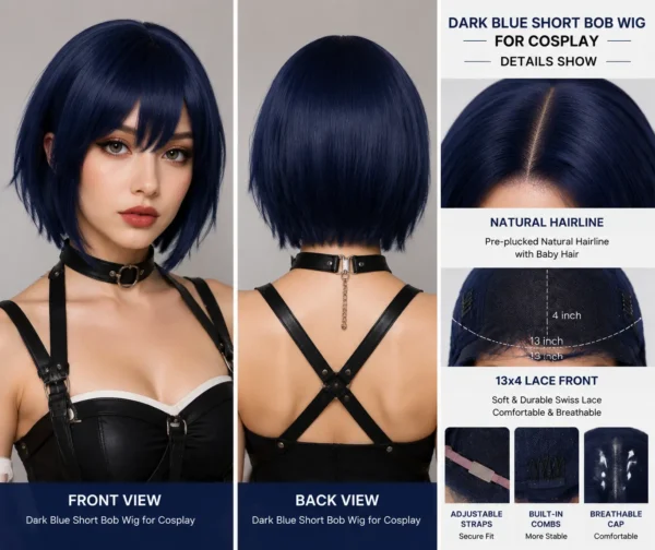 Dark Blue Short Bob Wig for Cosplay