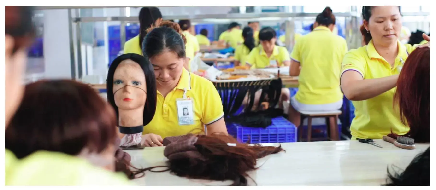 Dejun high-quality wholesale mens wigs Manufacturers, factory production line of men's wigs, professional wig manufacturing workshop