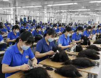 Bob wigs manufacturing process in China wig factory with skilled workers