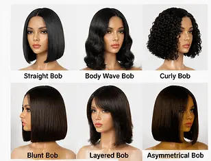 Different bob wig styles and cuts including short bob wigs and natural bob wigs