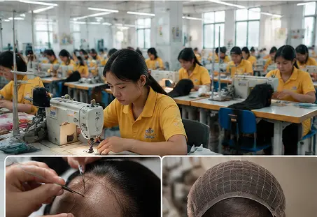 Human hair HD lace front wig production process in factory
