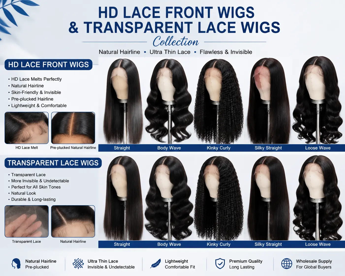 HD lace front wigs and transparent lace wigs collection