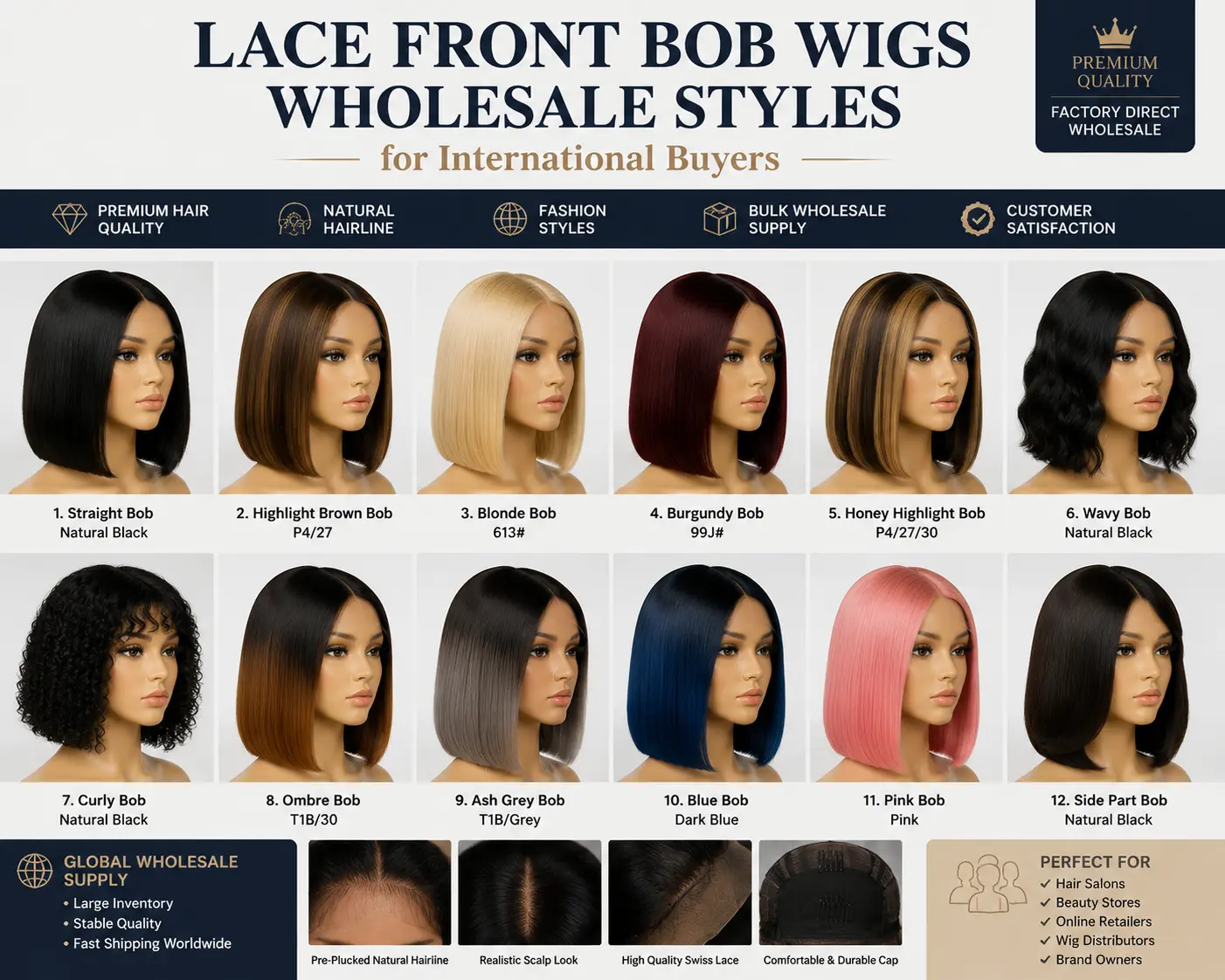 Lace front bob wigs wholesale styles collection for international wig buyers and retailers
