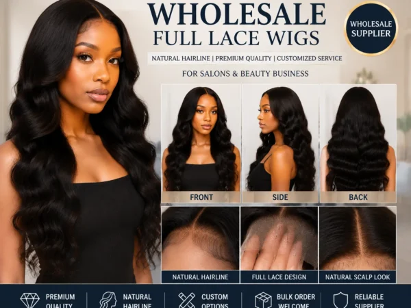 Natural looking full lace wigs wholesale supplier providing premium styles for salons and beauty businesses