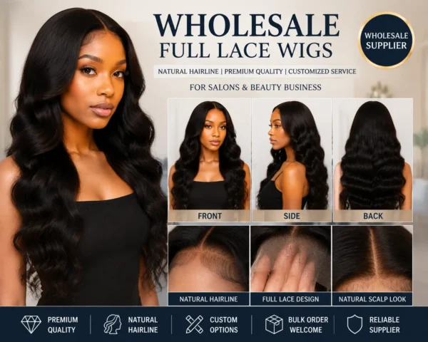 Natural looking full lace wigs wholesale supplier providing premium styles for salons and beauty businesses