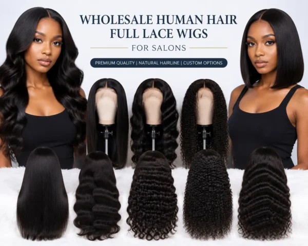 Wholesale human hair full lace wigs for salons with natural hairline and custom options