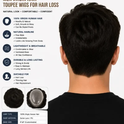 wholesale-men-virgin-hair-toupee-wigs-back.jpg Wholesale Men Virgin Hair Toupee Wigs for Hair Loss Side View - Natural Looking Mens Hair Replacement Toupee with Soft Texture and Comfortable Fit