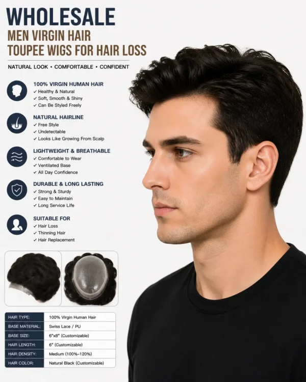 wholesale-men-virgin-hair-toupee-wigs-side.jpg Wholesale Short Straight Men’s Virgin Human Hair Toupee Wigs for Hair Loss