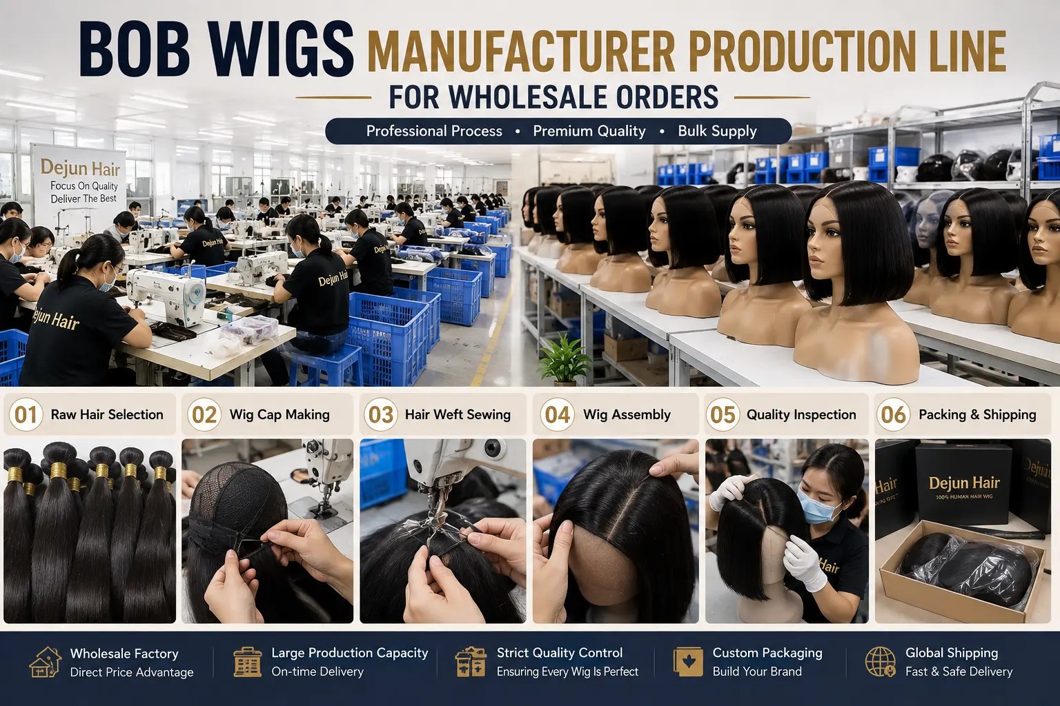 Bob wigs manufacturer production line for wholesale orders