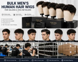 Bulk men’s human hair wigs for salons, wig retailers and wholesale hair businesses