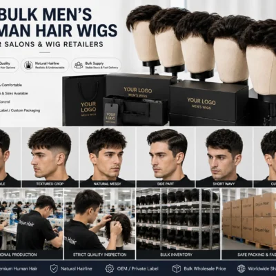 Bulk men’s human hair wigs for salons, wig retailers and wholesale hair businesses