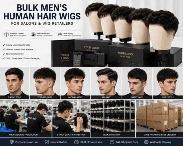 Bulk men’s human hair wigs for salons, wig retailers and wholesale hair businesses