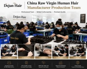 China raw virgin human hair manufacturer production team with professional factory workers
