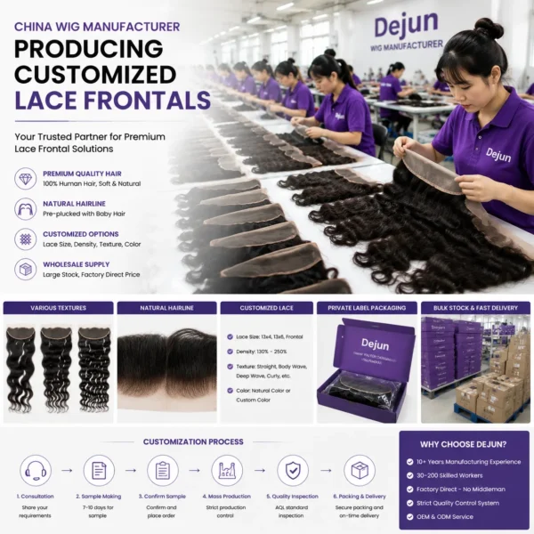 Bulk human hair lace frontals supplier factory production for wholesale wig businesses