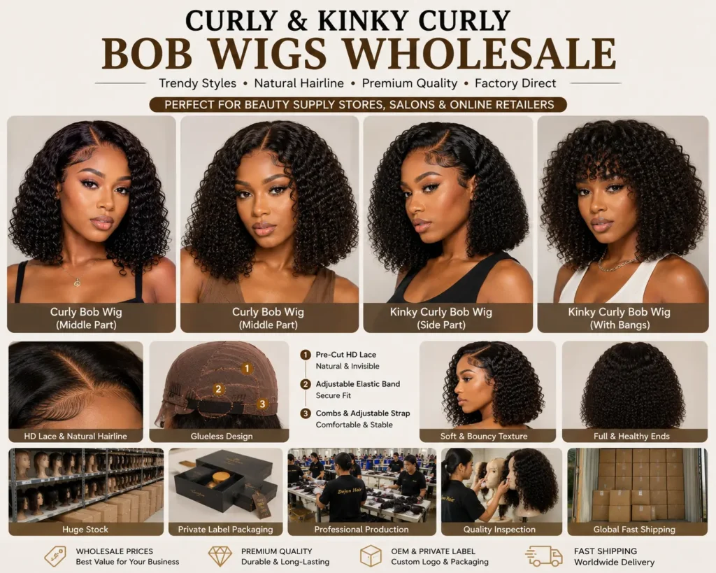 Curly and kinky curly Bob wigs wholesale collection for salons and hair vendors