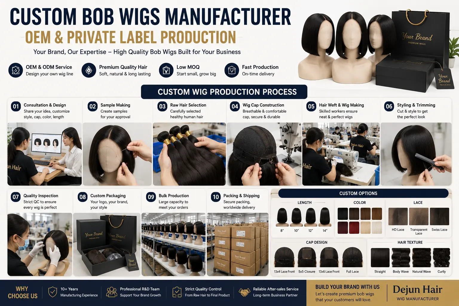 Custom Bob wigs manufacturer offering OEM and private label production