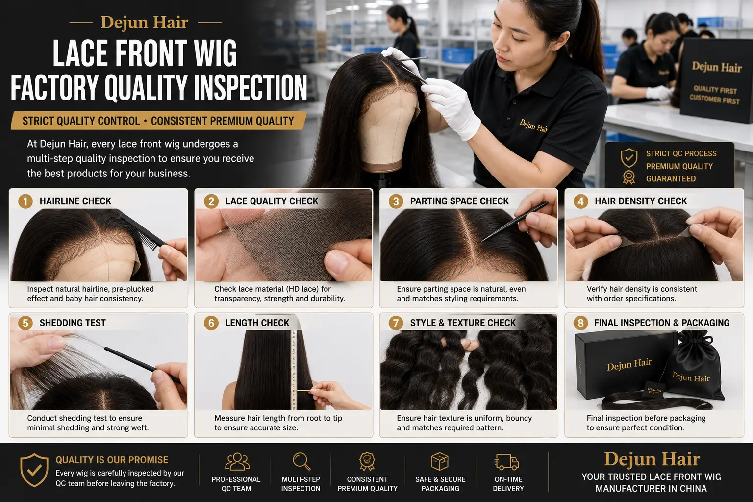 Dejun Hair lace front wig factory quality inspection before wholesale shipment