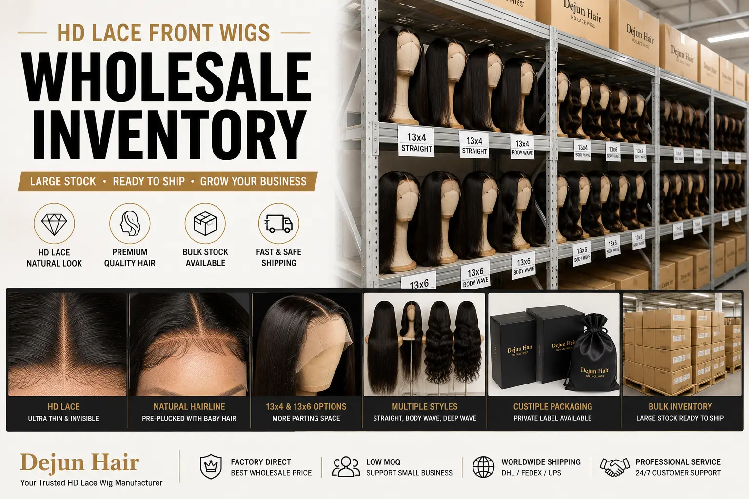 HD lace front wigs wholesale inventory with multiple styles ready for bulk orders