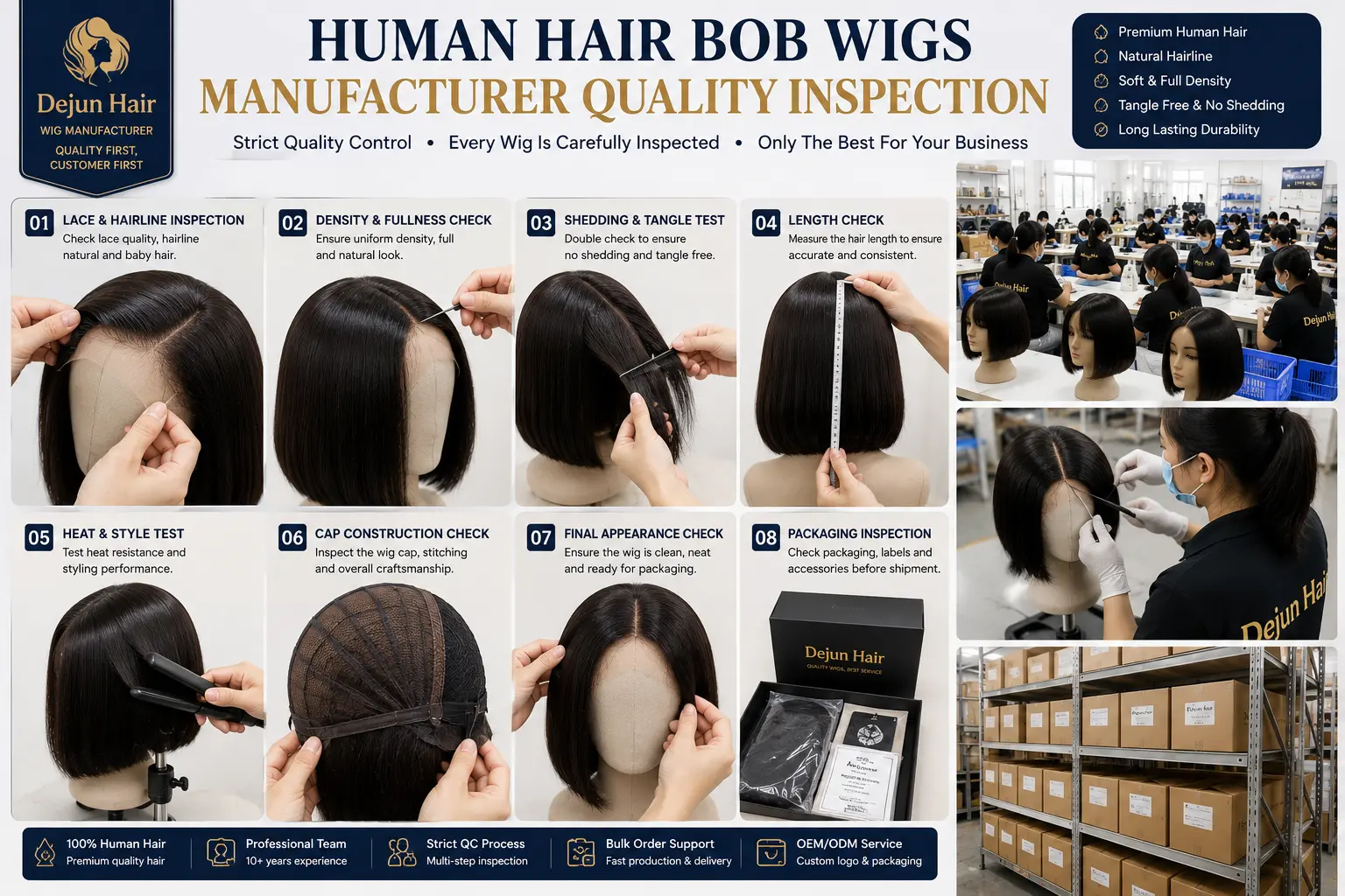Human hair Bob wigs manufacturer quality inspection for wholesale orders